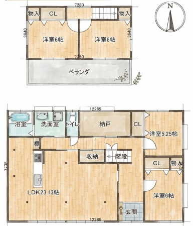 いわき市平中平窪、中古一戸建ての間取り画像です