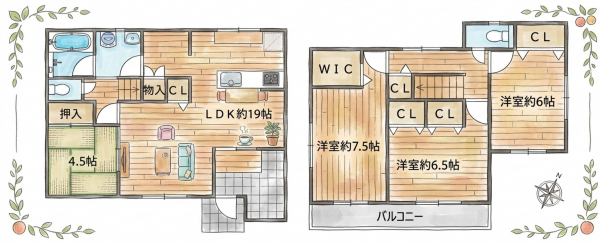 いわき市平沼ノ内諏訪原、中古一戸建ての間取り画像です