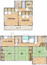 いわき市常磐下船尾町、中古一戸建ての間取り画像です