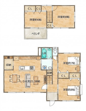 いわき市平下荒川、中古一戸建ての間取り画像です
