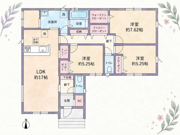 いわき市郷ケ丘、新築一戸建ての間取り画像です