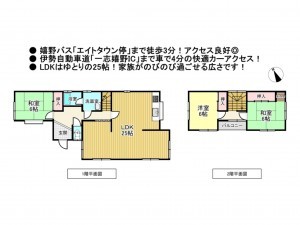 松阪市嬉野八田町、中古一戸建ての間取り画像です