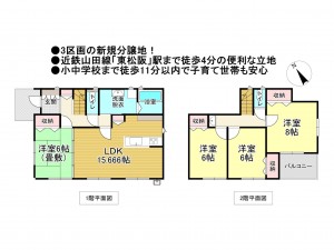松阪市田原町、新築一戸建ての間取り画像です