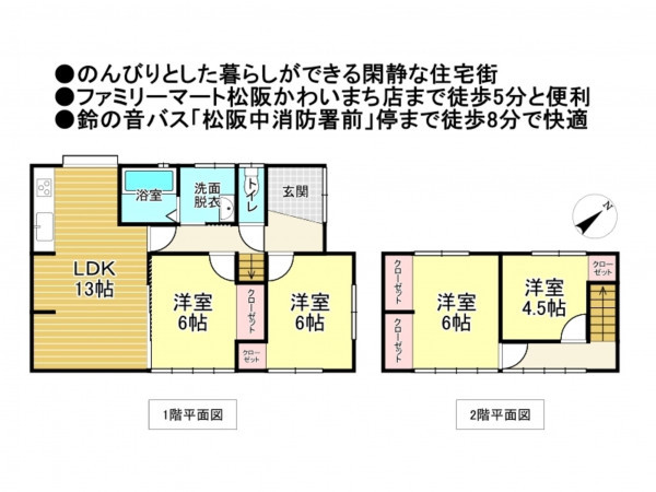 松阪市船江町、中古一戸建ての間取り画像です