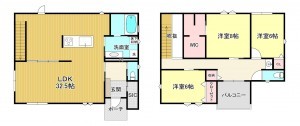 上益城郡益城町大字宮園、中古一戸建ての間取り画像です