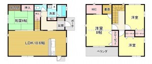 熊本市東区若葉、中古一戸建ての間取り画像です