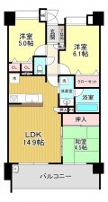 熊本市東区保田窪、マンションの間取り画像です