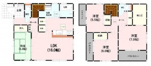 熊本市東区京塚本町、新築一戸建ての間取り画像です