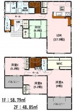 上益城郡益城町大字広崎、新築一戸建ての間取り画像です