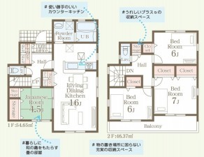 上益城郡益城町大字辻の城、新築一戸建ての間取り画像です