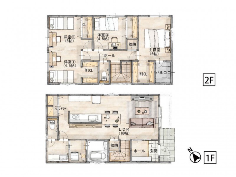 春日市須玖北、新築一戸建ての間取り画像です