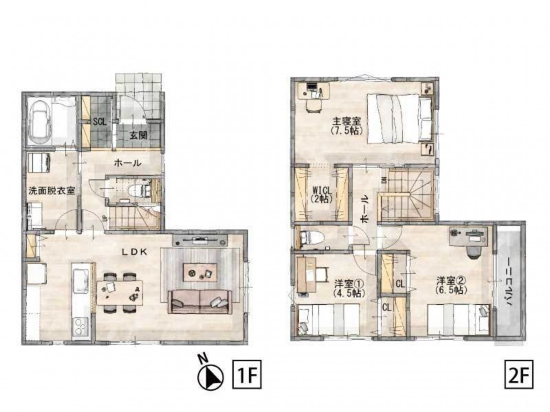 福津市西福間、新築一戸建ての間取り画像です