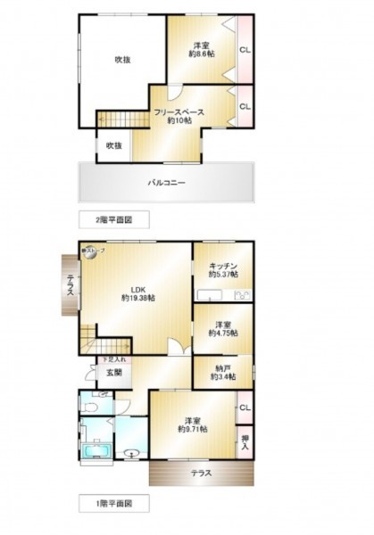 筑紫野市塔原南、中古一戸建ての間取り画像です