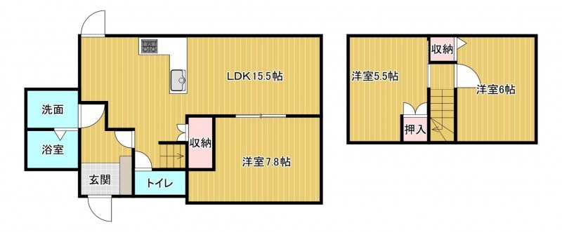 福岡市東区水谷、中古一戸建ての間取り画像です