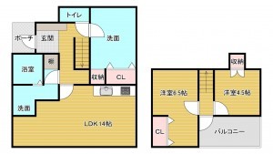 糸島市高田、中古一戸建ての間取り画像です