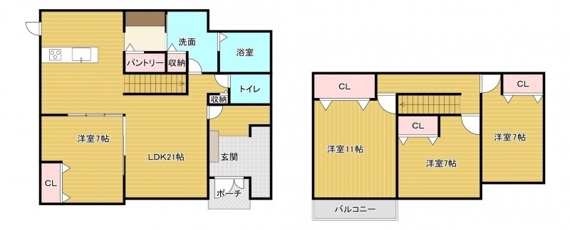 糸島市二丈深江、中古一戸建ての間取り画像です