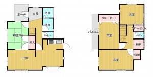 福岡市南区老司、中古一戸建ての間取り画像です