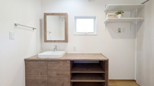福岡市早良区原、新築一戸建ての洗面画像です