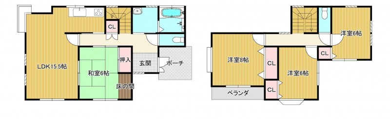 三井郡大刀洗町大字山隈、中古一戸建ての間取り画像です