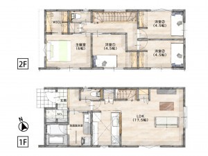 福津市西福間、新築一戸建ての間取り画像です