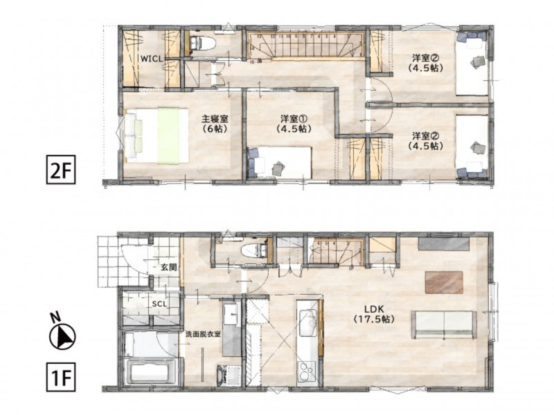 福津市西福間、新築一戸建ての間取り画像です