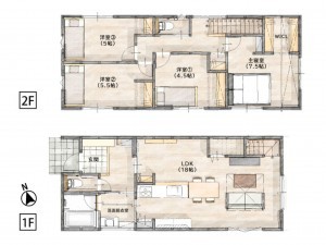 福津市西福間、新築一戸建ての間取り画像です