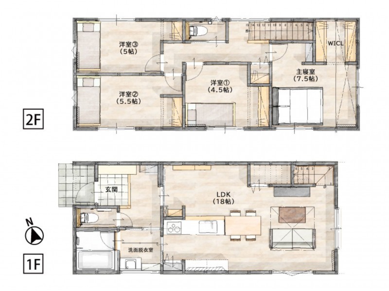 福津市西福間、新築一戸建ての間取り画像です