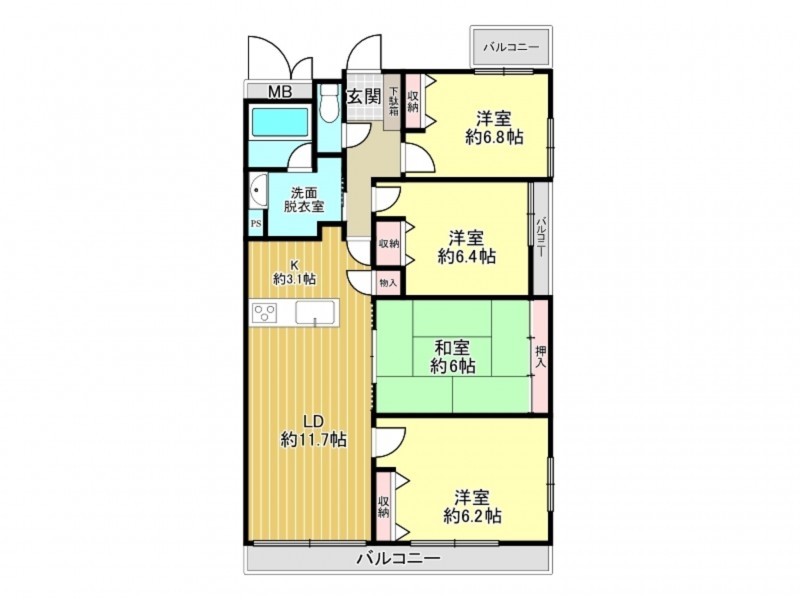 大牟田市本町、マンションの間取り画像です