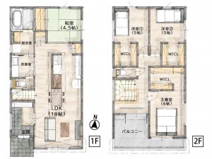 糸島市前原南、新築一戸建ての間取り画像です