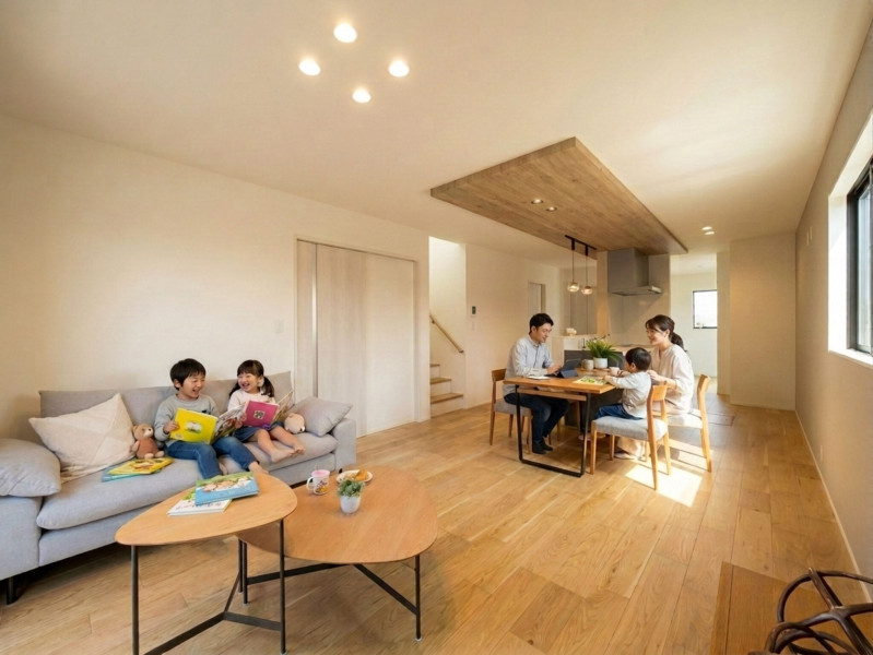 糸島市前原南、新築一戸建ての居間画像です