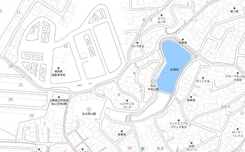 福岡市城南区友丘、土地の地図画像です