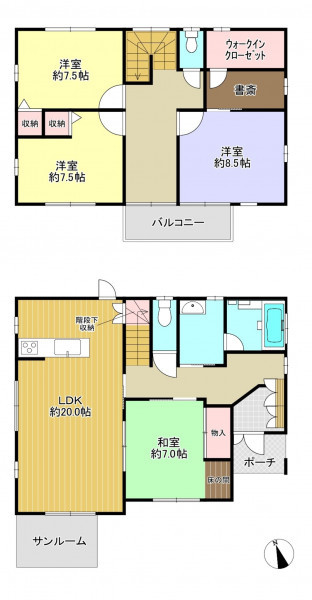 久留米市北野町大城、中古一戸建ての間取り画像です
