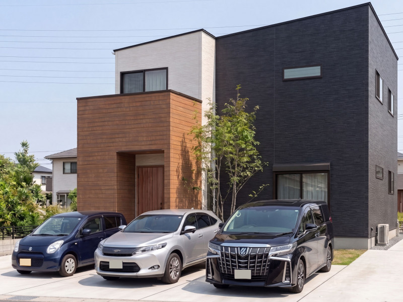 筑紫野市桜台、新築一戸建ての駐車場画像です