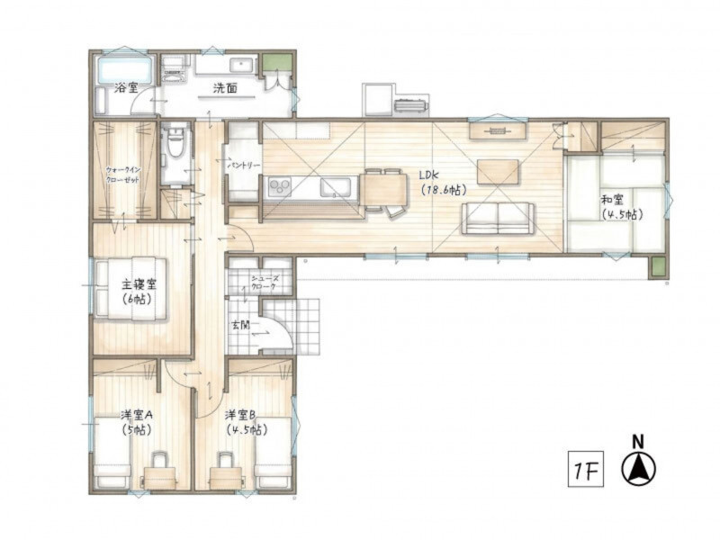 柳川市三橋町蒲船津、新築一戸建ての間取り画像です
