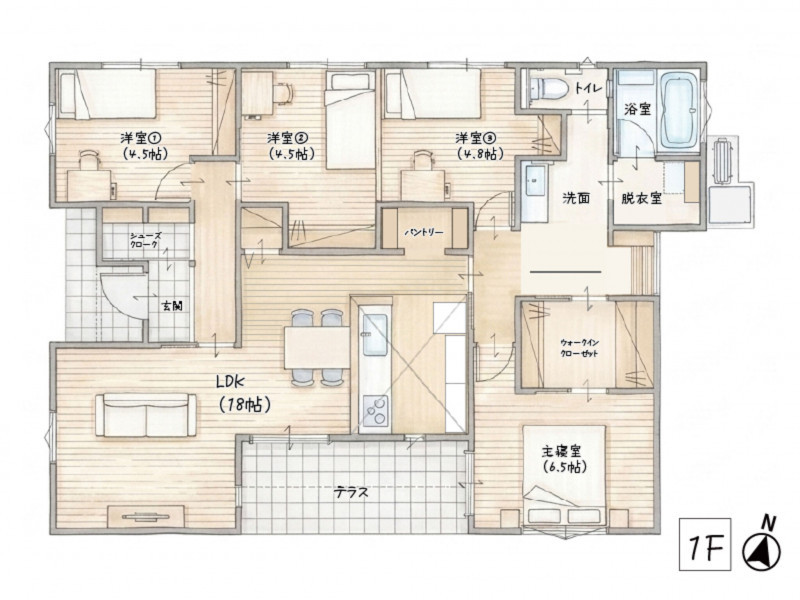 神埼郡吉野ヶ里町豆田、新築一戸建ての間取り画像です