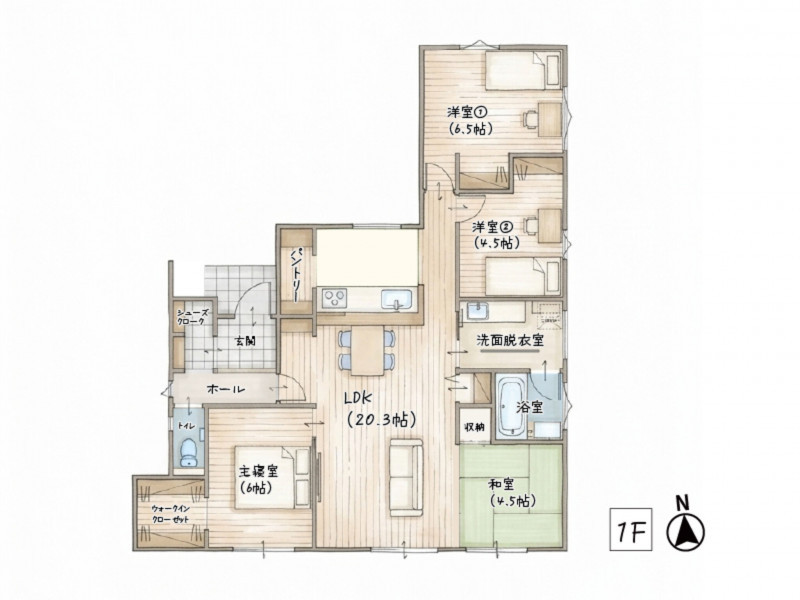 八女市吉田、新築一戸建ての間取り画像です