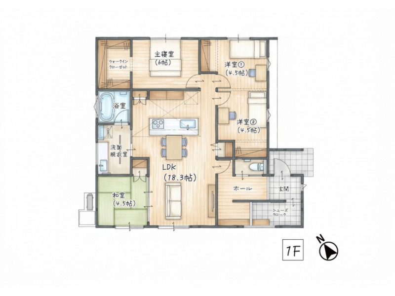 那珂川市王塚台、新築一戸建ての間取り画像です