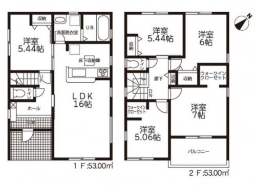 刈谷市野田町北菰神、一戸建ての間取り画像です