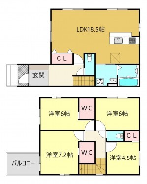 刈谷市野田町西田、一戸建ての間取り画像です