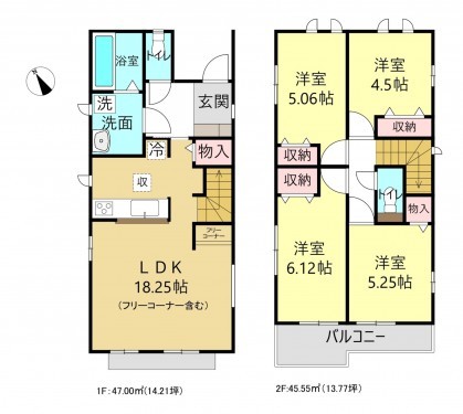 刈谷市沖野町１丁目、一戸建ての間取り画像です