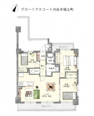 刈谷市半城土町大湫、マンションの間取り画像です