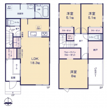 刈谷市築地町３丁目、一戸建ての間取り画像です