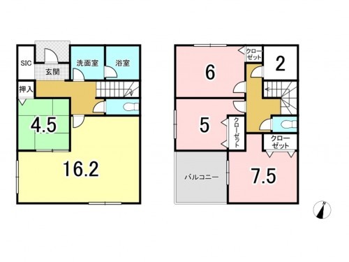 徳島市国府町日開字南、一戸建ての間取り画像です