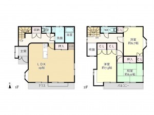 武蔵村山市大南、中古一戸建ての間取り画像です