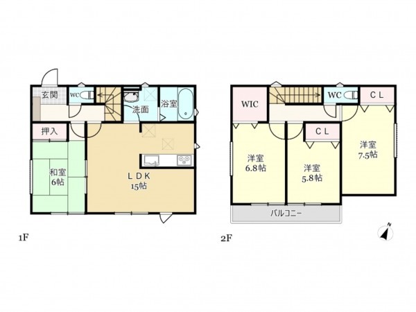 武蔵村山市学園、中古一戸建ての間取り画像です