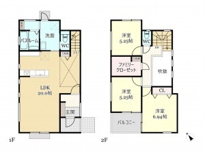 武蔵村山市中藤、新築一戸建ての間取り画像です