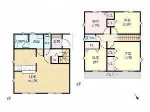 武蔵村山市中藤、新築一戸建ての間取り画像です