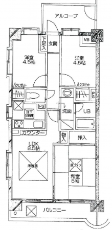 武蔵村山市本町、マンションの間取り画像です