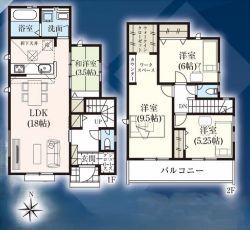 武蔵村山市神明、新築一戸建ての間取り画像です