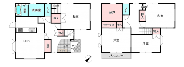 桶川市北、中古一戸建ての間取り画像です